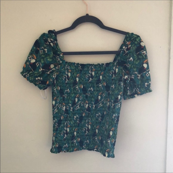 Anthro DOLAN Smocked Puff-Sleeved Toucan Top S - Picture 4 of 12